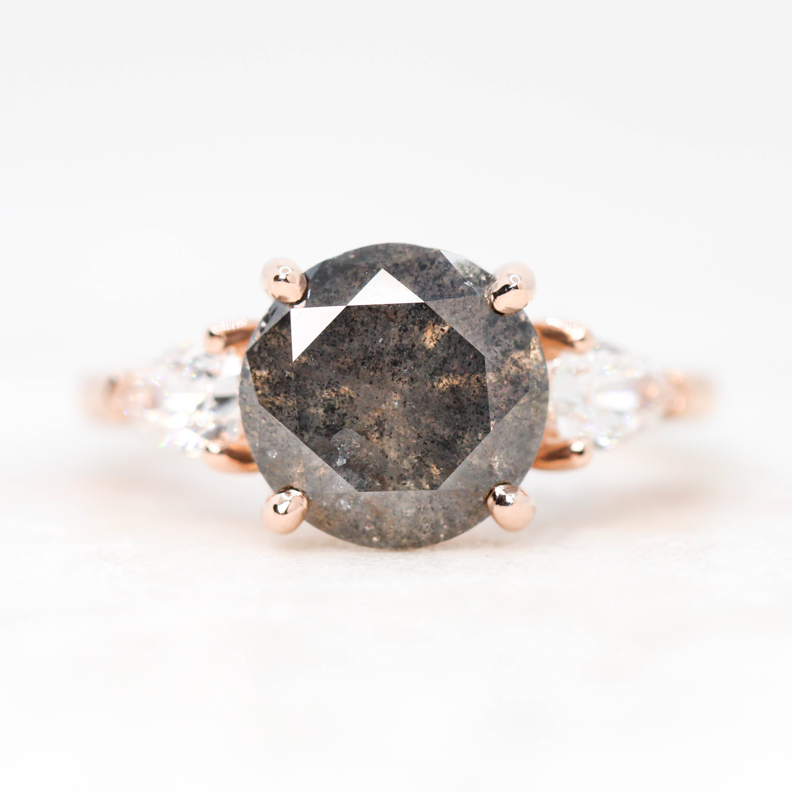 Faye Ring with a 3.46 Carat Celestial Gray Round Diamond and Clear White Accent Diamonds in 14k Rose Gold - Ready to Size and Ship - Midwinter Co. Alternative Bridal Rings and Modern Fine Jewelry