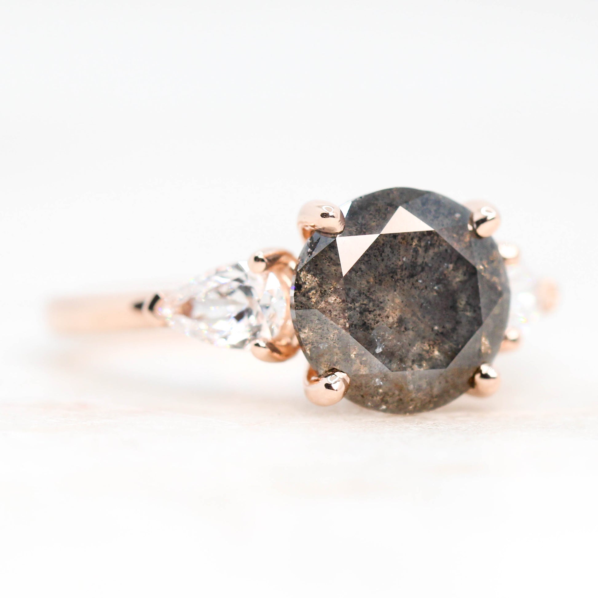Faye Ring with a 3.46 Carat Celestial Gray Round Diamond and Clear White Accent Diamonds in 14k Rose Gold - Ready to Size and Ship - Midwinter Co. Alternative Bridal Rings and Modern Fine Jewelry