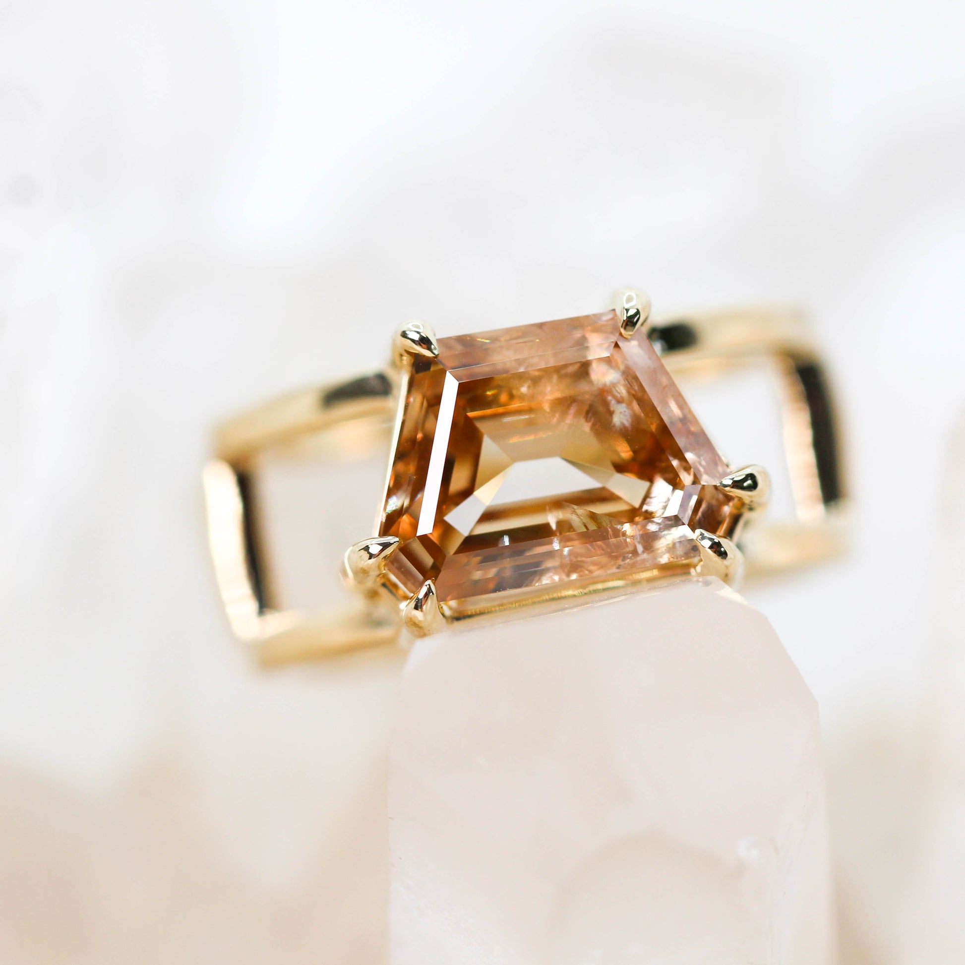 Marilyn Ring with a 3.70 Carat Champagne Trapezoid Diamond in 14k Yellow Gold - Ready to Size and Ship - Midwinter Co. Alternative Bridal Rings and Modern Fine Jewelry