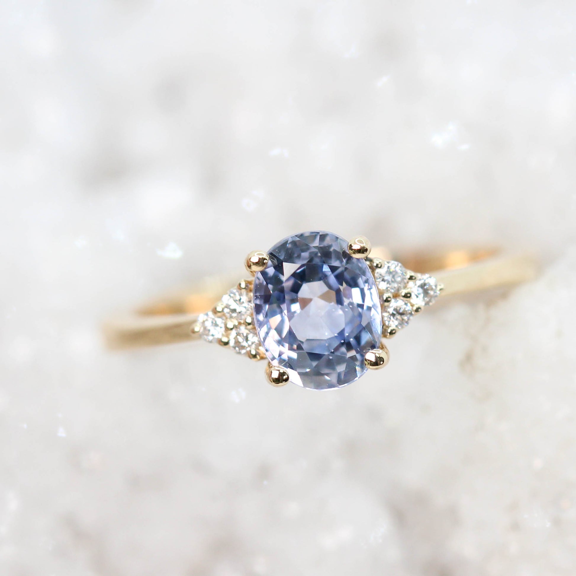 Imogene Ring with a 1.09 Carat Light Blue Sapphire and Accent Diamonds in 14k Yellow Gold - Ready to Size and Ship - Midwinter Co. Alternative Bridal Rings and Modern Fine Jewelry