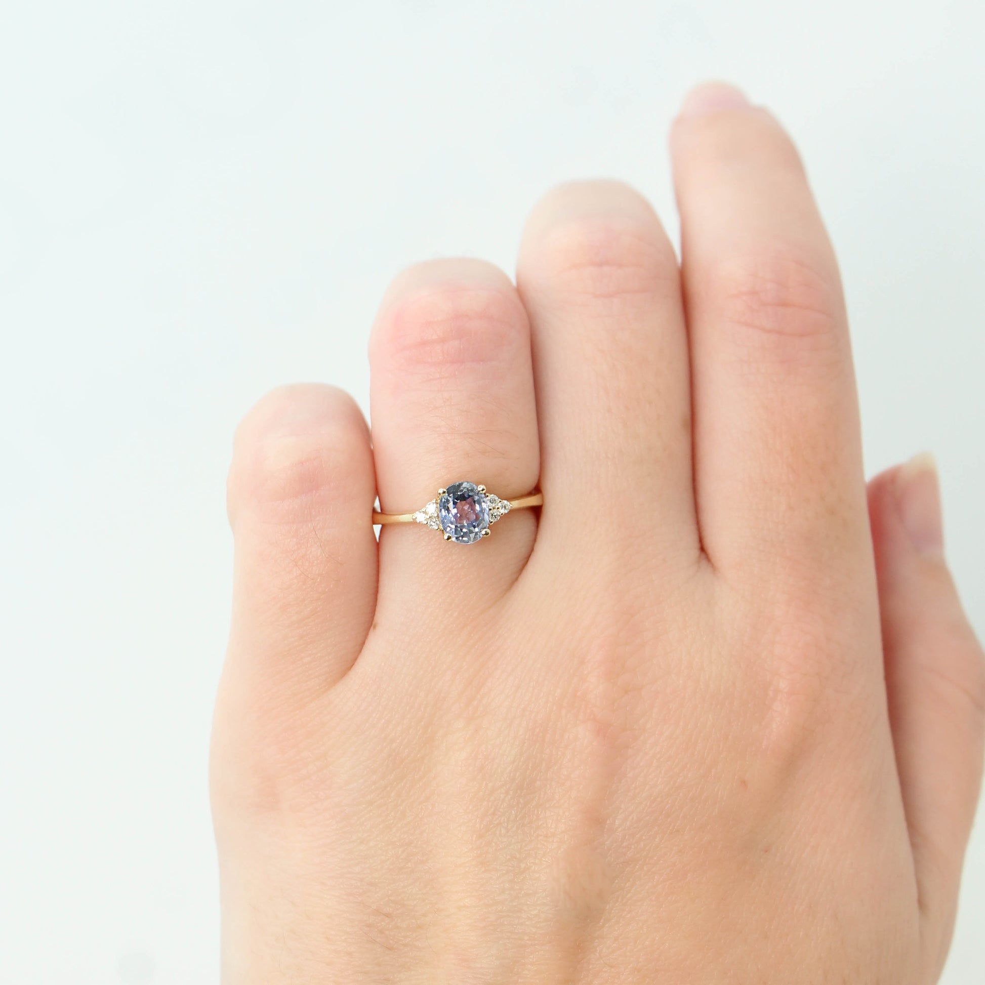 Imogene Ring with a 1.09 Carat Light Blue Sapphire and Accent Diamonds in 14k Yellow Gold - Ready to Size and Ship - Midwinter Co. Alternative Bridal Rings and Modern Fine Jewelry