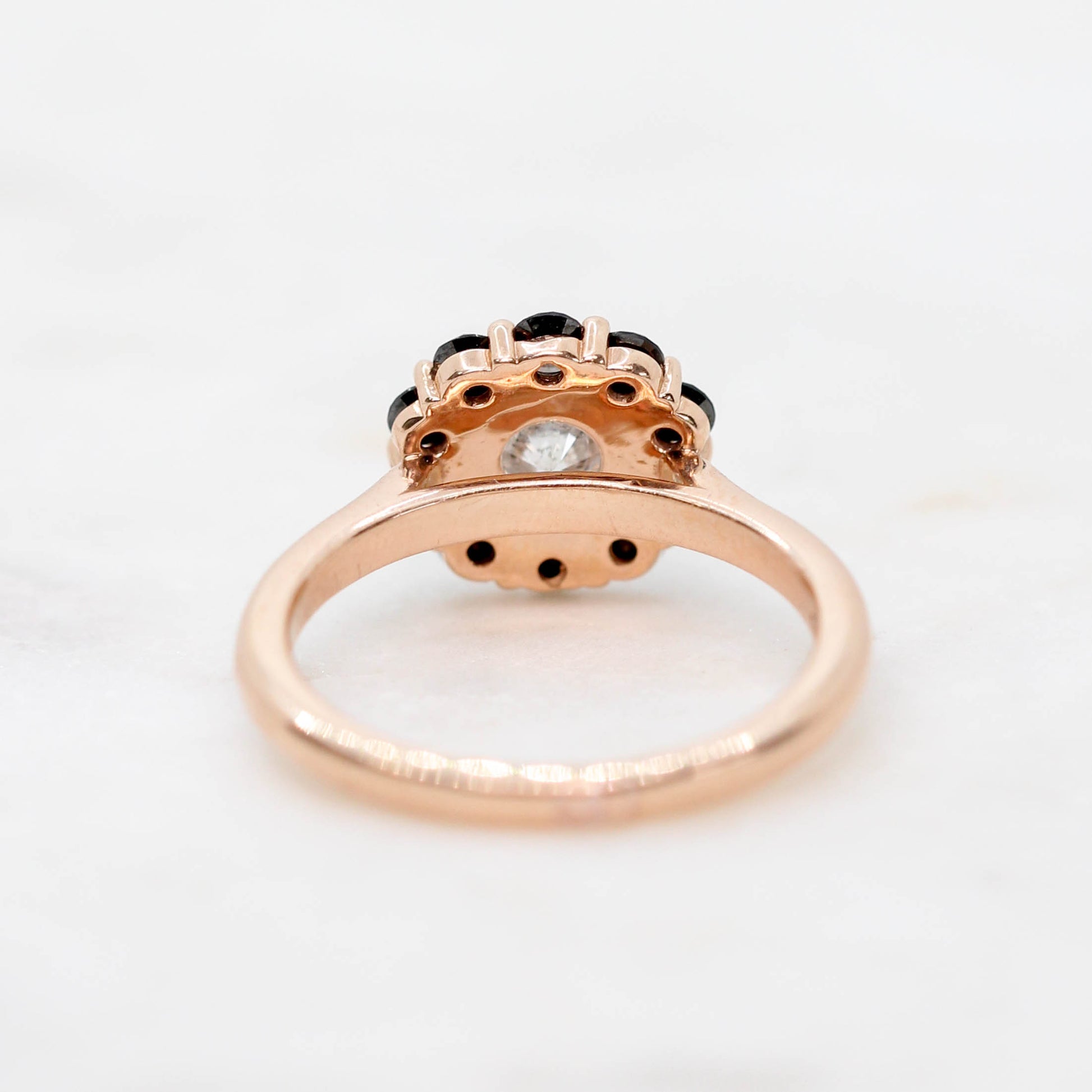 Magnolia Ring with a .70 ct Misty Celestial Diamond and Black Diamond Accents in 14k Rose Gold - Ready to Size and Ship - Midwinter Co. Alternative Bridal Rings and Modern Fine Jewelry