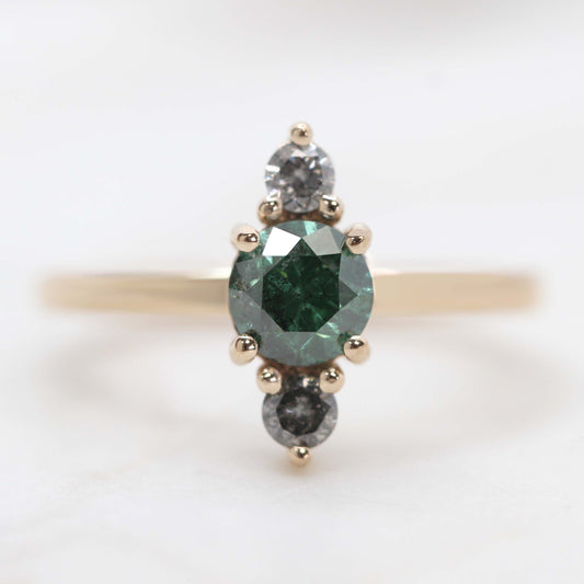 Everest Ring with a 0.81 Carat Round Green Diamond with Celestial Diamond Accents in 14k Yellow Gold - Ready to Size and Ship - Midwinter Co. Alternative Bridal Rings and Modern Fine Jewelry