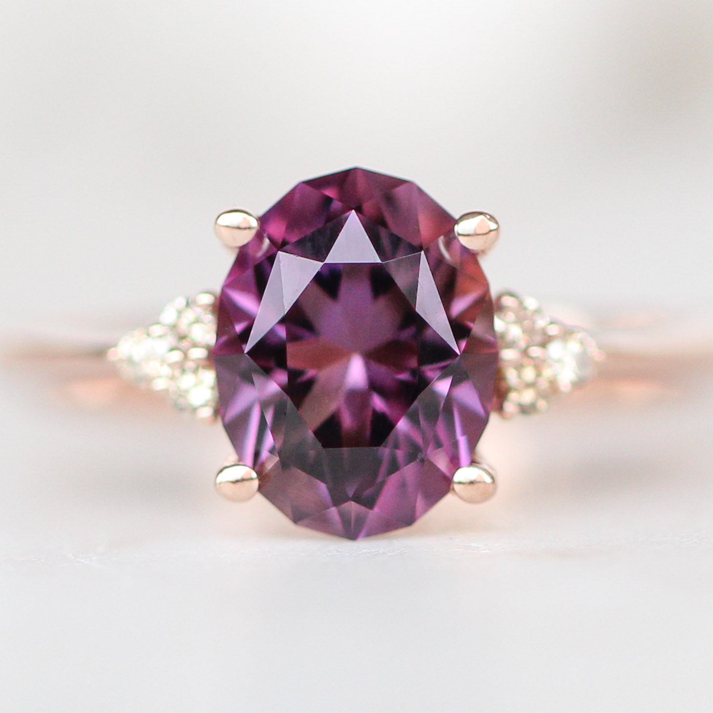 Imogene Ring with 2.31 Carat Amethyst and White Accent Diamonds in 14k Rose Gold - Ready to Size and Ship - Midwinter Co. Alternative Bridal Rings and Modern Fine Jewelry