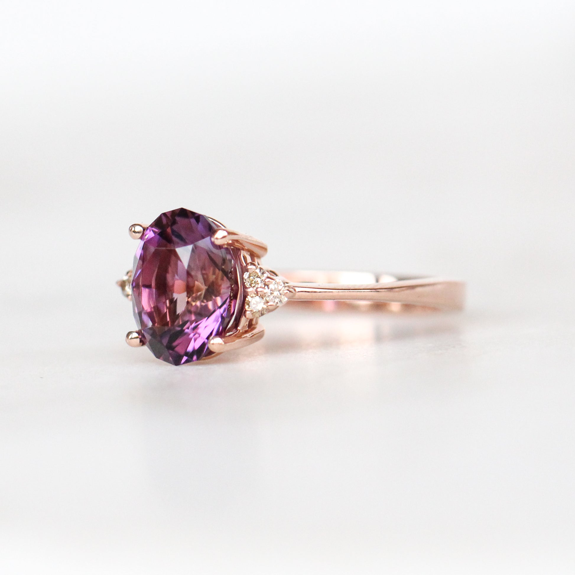 Imogene Ring with 2.31 Carat Amethyst and White Accent Diamonds in 14k Rose Gold - Ready to Size and Ship - Midwinter Co. Alternative Bridal Rings and Modern Fine Jewelry