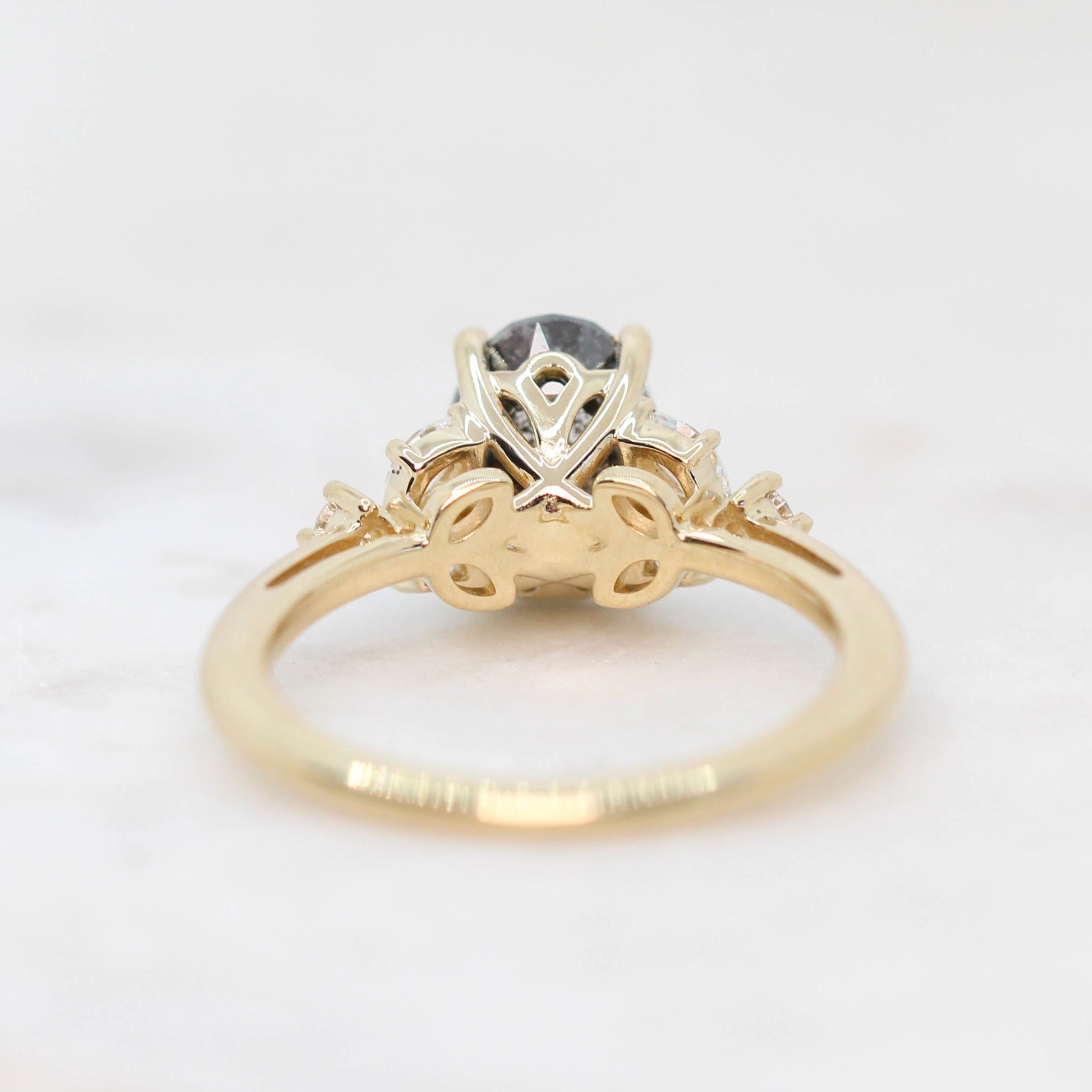 Andia Ring with a 1.80 Carat Oval Black Celestial Diamond and White Accent Diamonds in 14k Yellow Gold - Midwinter Co. Alternative Bridal Rings and Modern Fine Jewelry