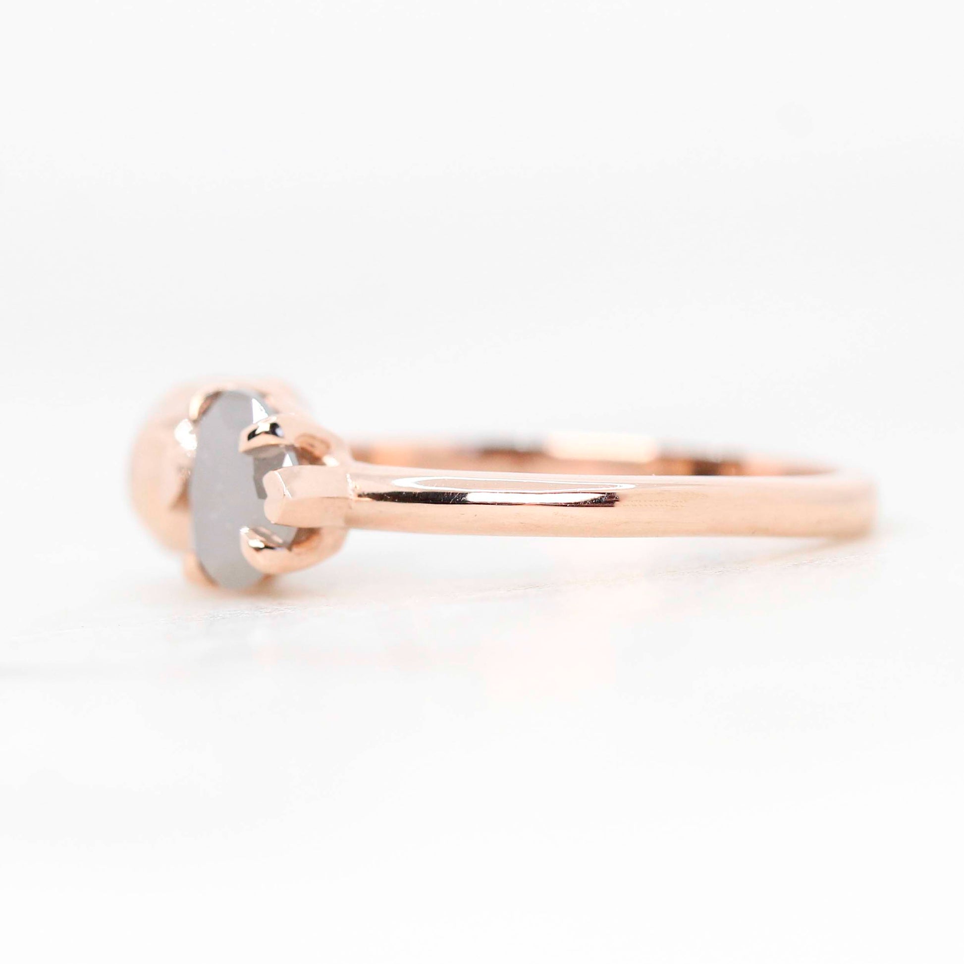 Skull Ring with a 0.83 Misty Gray Heart-Shaped Diamond and Hidden Diamond in 14k Rose Gold - Ready to Size and Ship - Midwinter Co. Alternative Bridal Rings and Modern Fine Jewelry