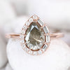 Collins Ring with a 1.69 Green + Gray Pear Diamond and White Accent Diamonds in 10k Rose Gold - Ready to Size and Ship - Midwinter Co. Alternative Bridal Rings and Modern Fine Jewelry