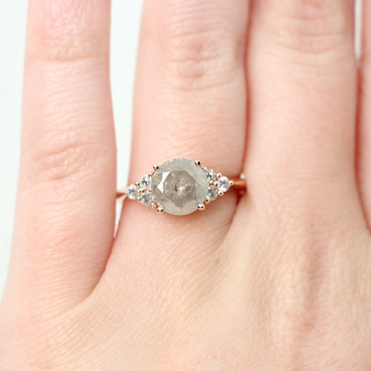 Aster Ring with a 2.15 Carat Round Light Gray Celestial Diamond and White Accent Diamonds in 14k Rose Gold - Ready to Size and Ship - Midwinter Co. Alternative Bridal Rings and Modern Fine Jewelry