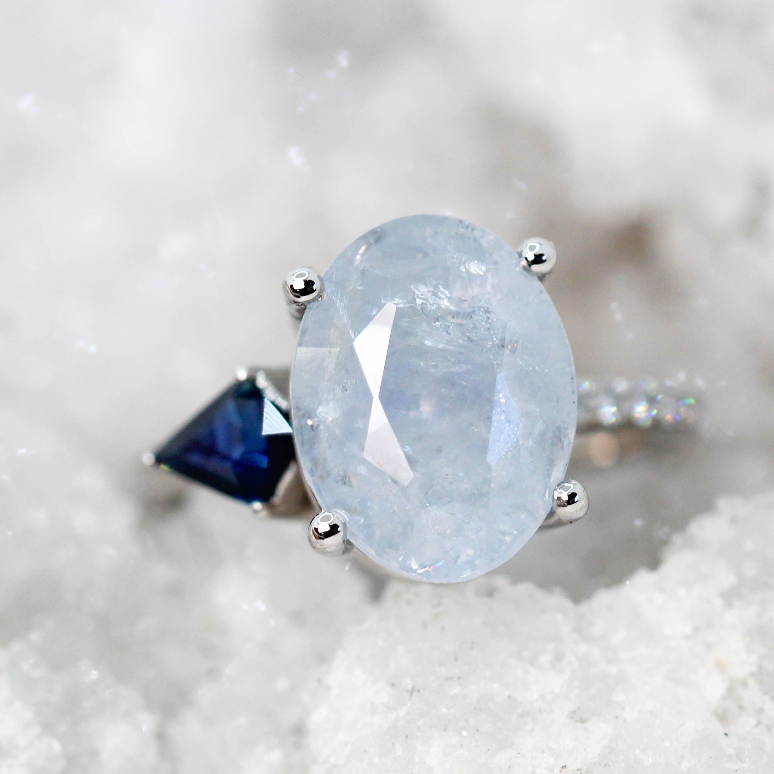 1.02ctw Blue Sapphire Diamond Ring 18k White Gold Size 5.5 Engagement –  Jewelryauthority
