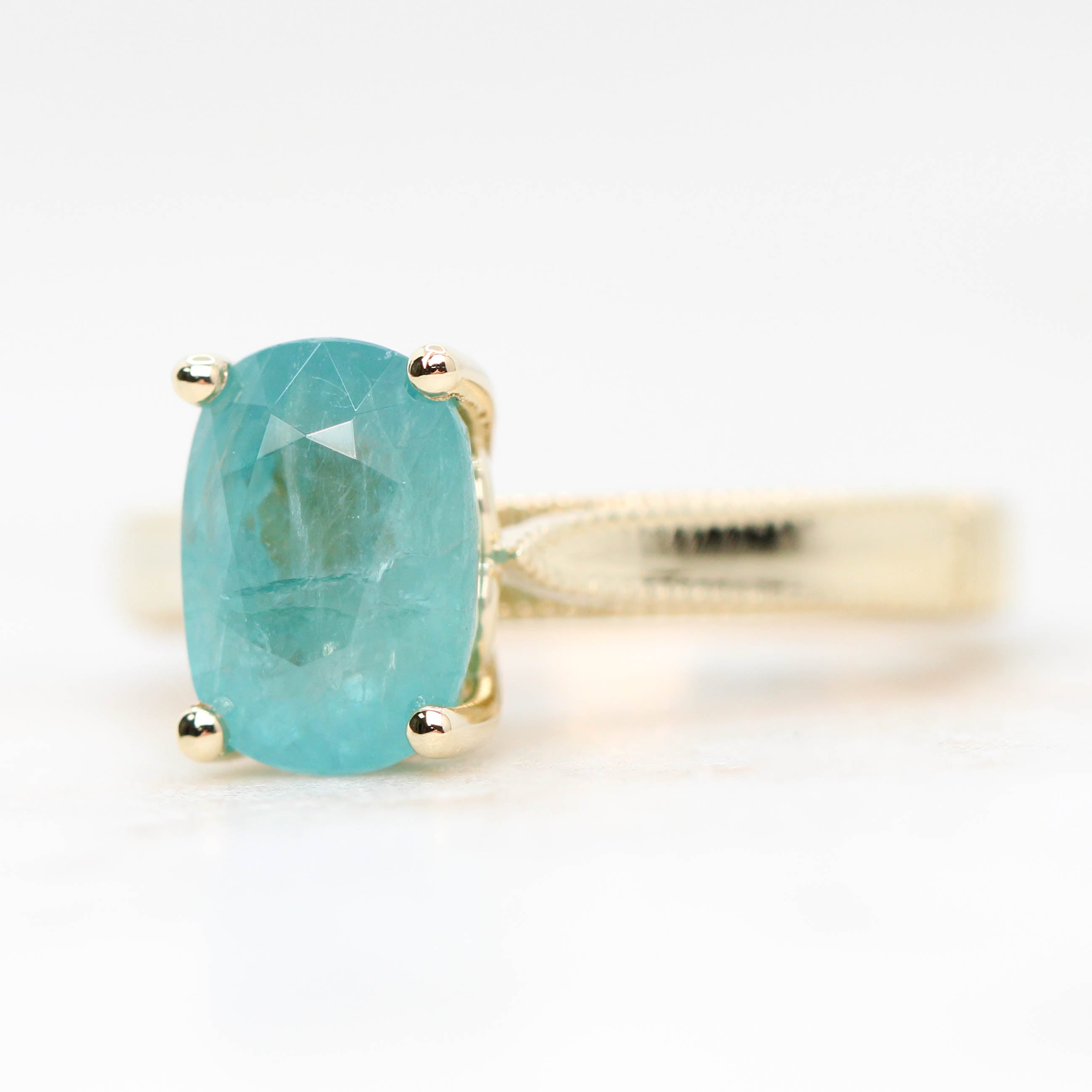 Jane Ring with a 3.22 Carat Teal Oval Grandidierite in 14k Yellow Gold - Ready to Size and Ship - Midwinter Co. Alternative Bridal Rings and Modern Fine Jewelry