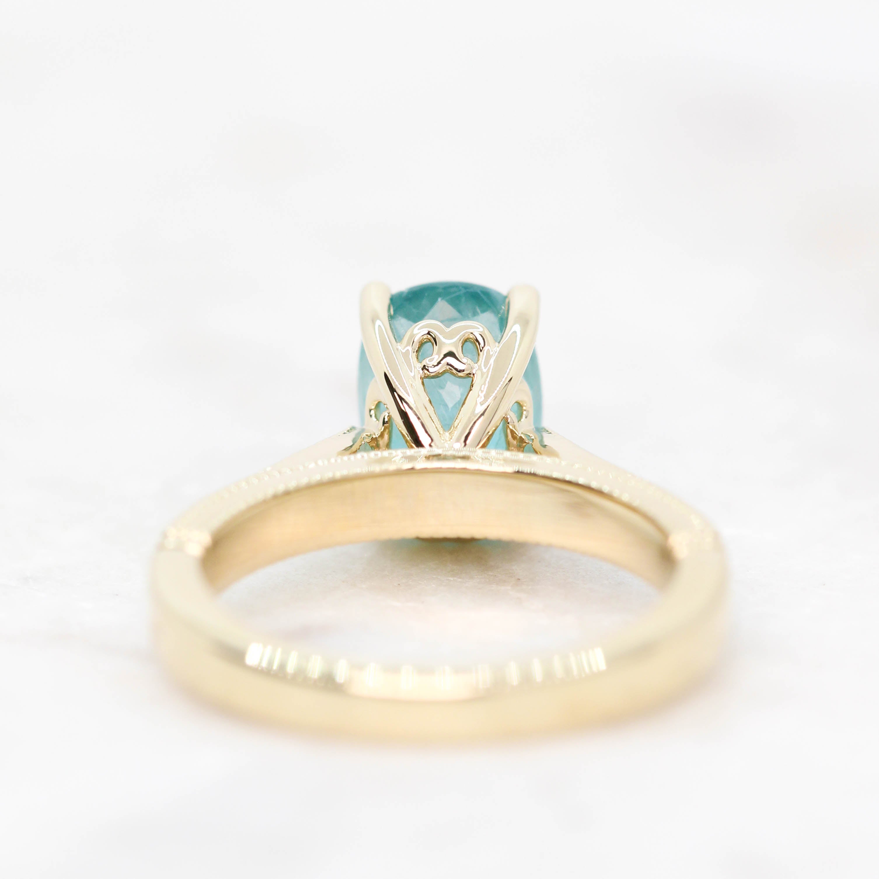 Jane Ring with a 3.22 Carat Teal Oval Grandidierite in 14k Yellow Gold - Ready to Size and Ship - Midwinter Co. Alternative Bridal Rings and Modern Fine Jewelry