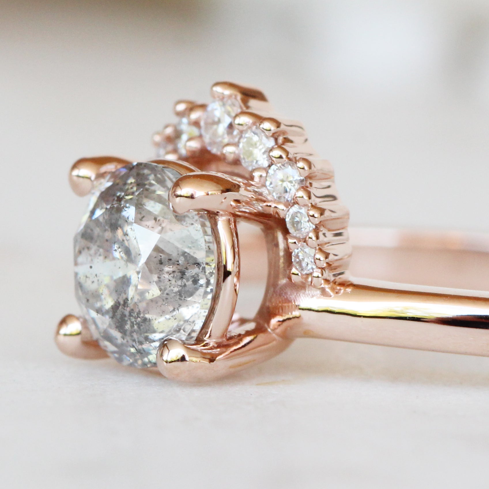 Lonnie Ring with a 1.01 Carat Round Celestial Diamond in 10k Rose Gold - Ready to Size and Ship - Midwinter Co. Alternative Bridal Rings and Modern Fine Jewelry