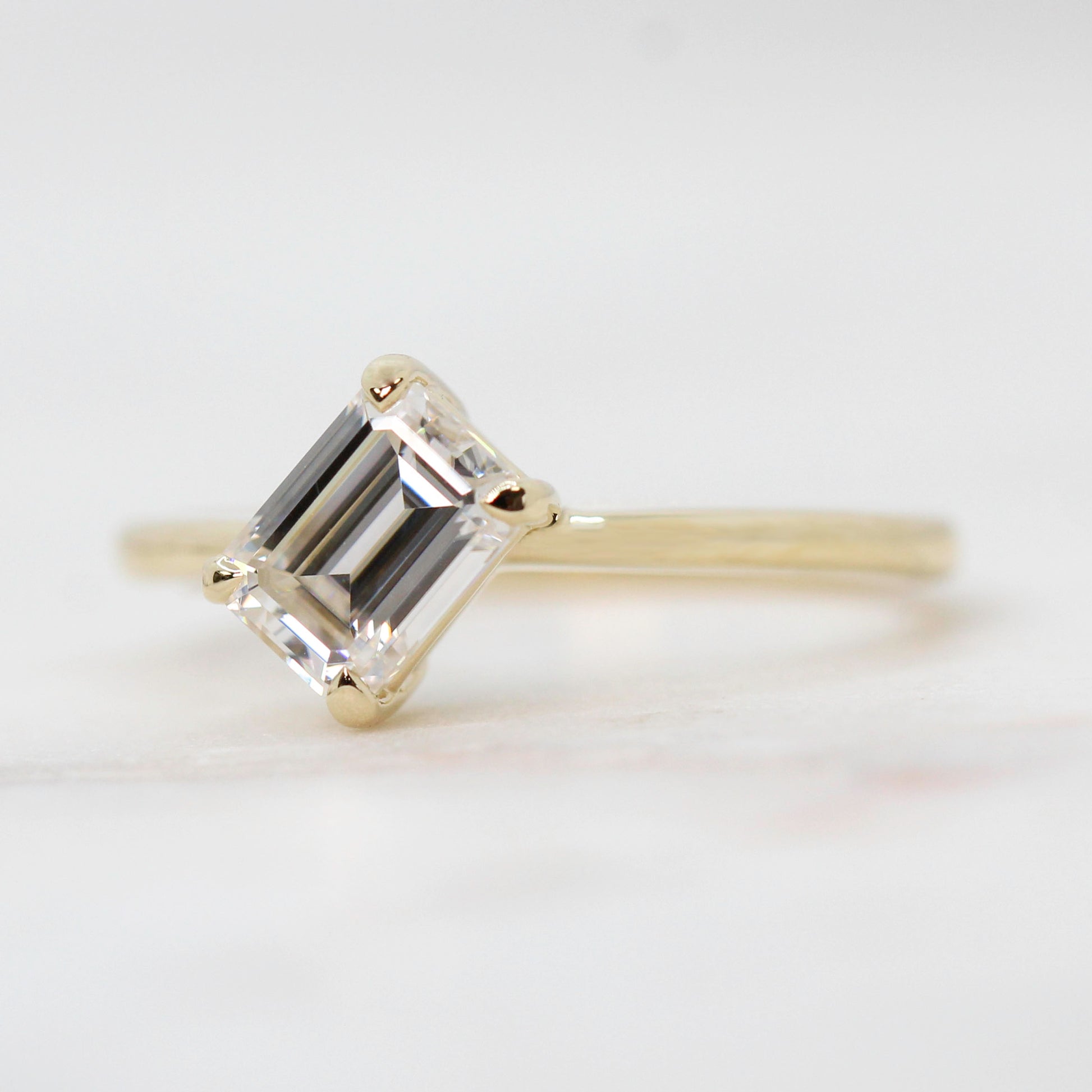 Natalia Ring with a 0.92 Carat White Moissanite in 14k Yellow Gold - Ready to Size and Ship - Midwinter Co. Alternative Bridal Rings and Modern Fine Jewelry