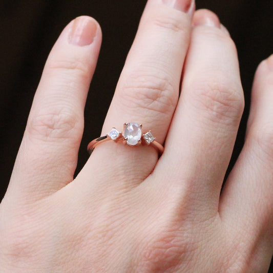 Angelique Ring with a 0.78 Carat Misty White Oval Diamond and White Accent Diamonds in 14k Rose Gold - Ready to Size and Ship - Midwinter Co. Alternative Bridal Rings and Modern Fine Jewelry