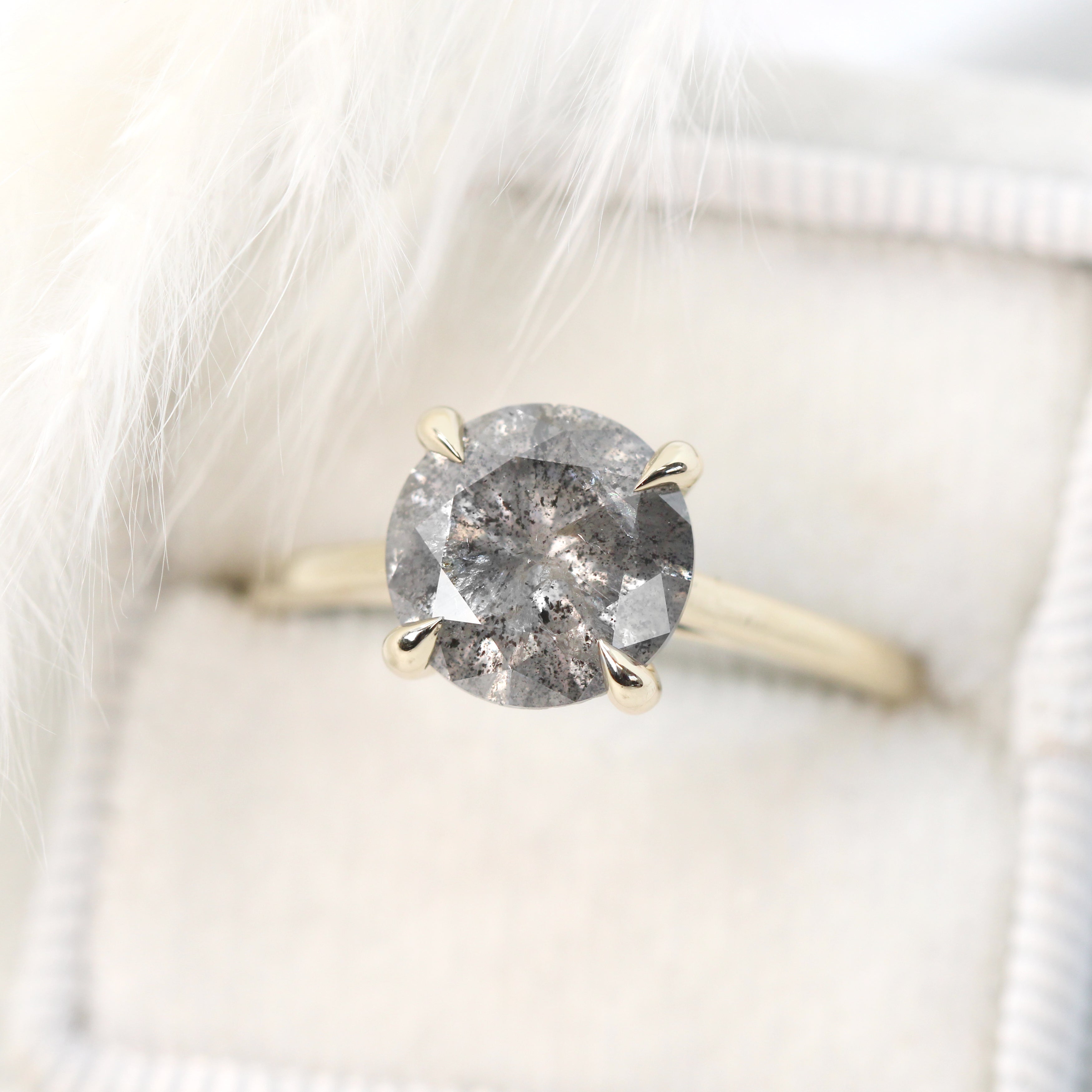 Elle Ring with a 3.02 Carat Round Dark Gray Celestial Diamond in 14k Yellow Gold - Ready to Size and Ship - Midwinter Co. Alternative Bridal Rings and Modern Fine Jewelry