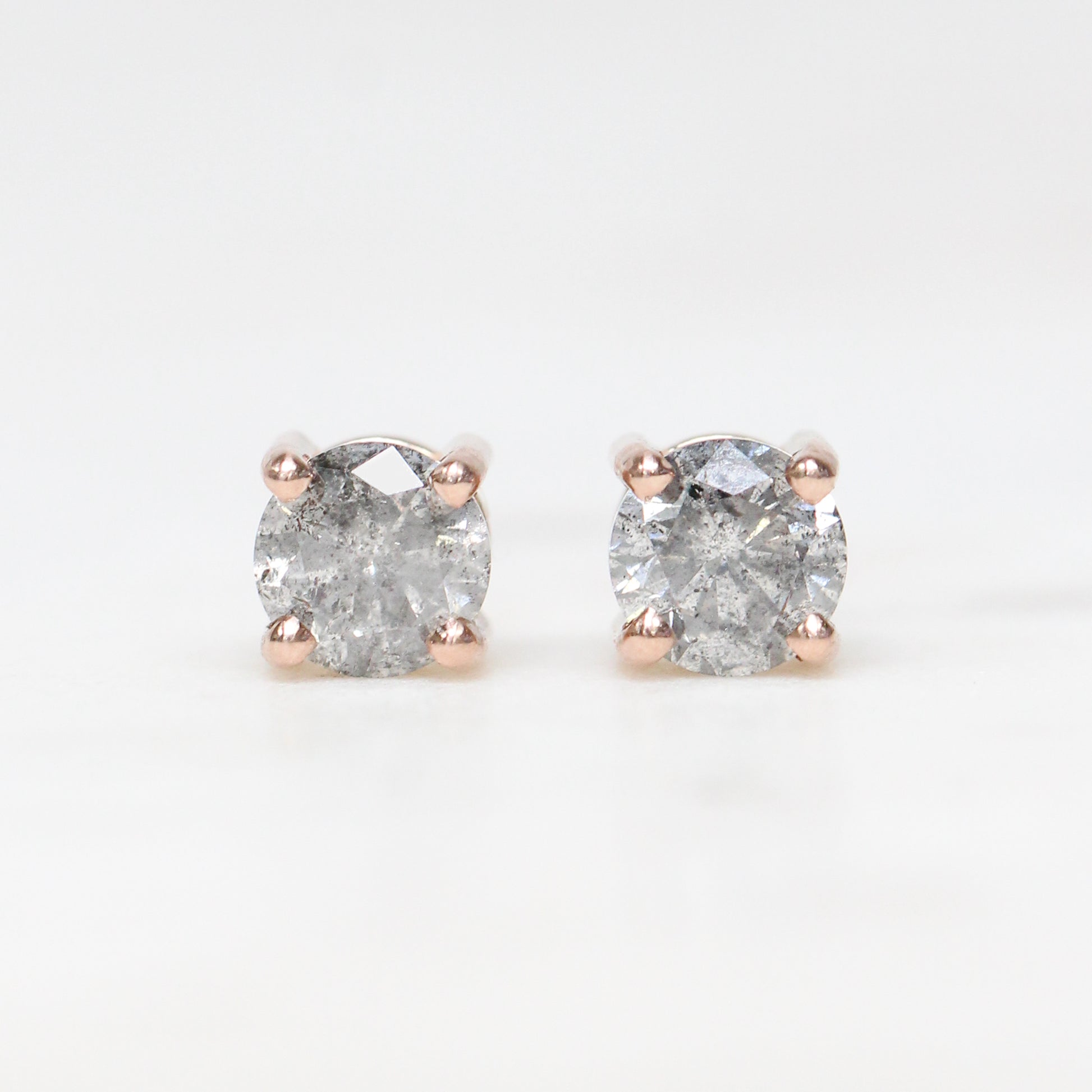Rose Cut 4.25mm-4.5mm Misty Gray Salt and Pepper Diamond Earring Studs in  14k Yellow Gold - Ready to Ship