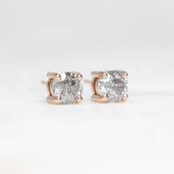 1.22 Carat Brilliant Cut Gray Round Celestial Diamond Earring Studs in 14k Rose Gold - Midwinter Co. Alternative Bridal Rings and Modern Fine Jewelry