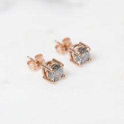 1.22 Carat Brilliant Cut Gray Round Celestial Diamond Earring Studs in 14k Rose Gold - Midwinter Co. Alternative Bridal Rings and Modern Fine Jewelry