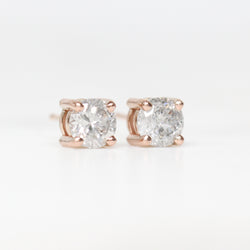 1.18 Carat Brilliant Cut Light Gray Round Celestial Diamond Earring Studs in 14k Rose Gold - Midwinter Co. Alternative Bridal Rings and Modern Fine Jewelry