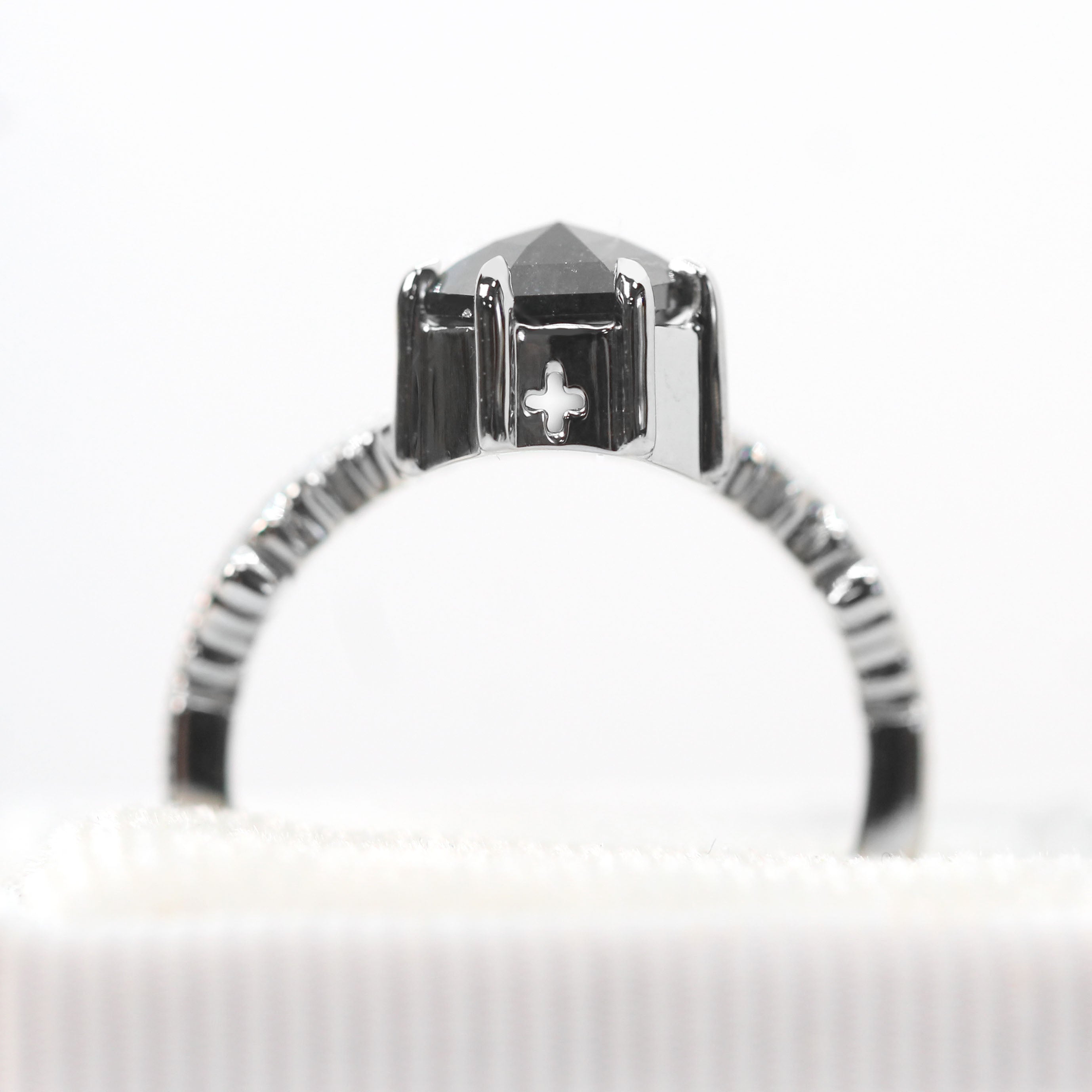 Azrael Ring with a 1.74 Carat Black Coffin Cut Celestial Diamond in 14k White Gold - Ready to Size and Ship - Midwinter Co. Alternative Bridal Rings and Modern Fine Jewelry