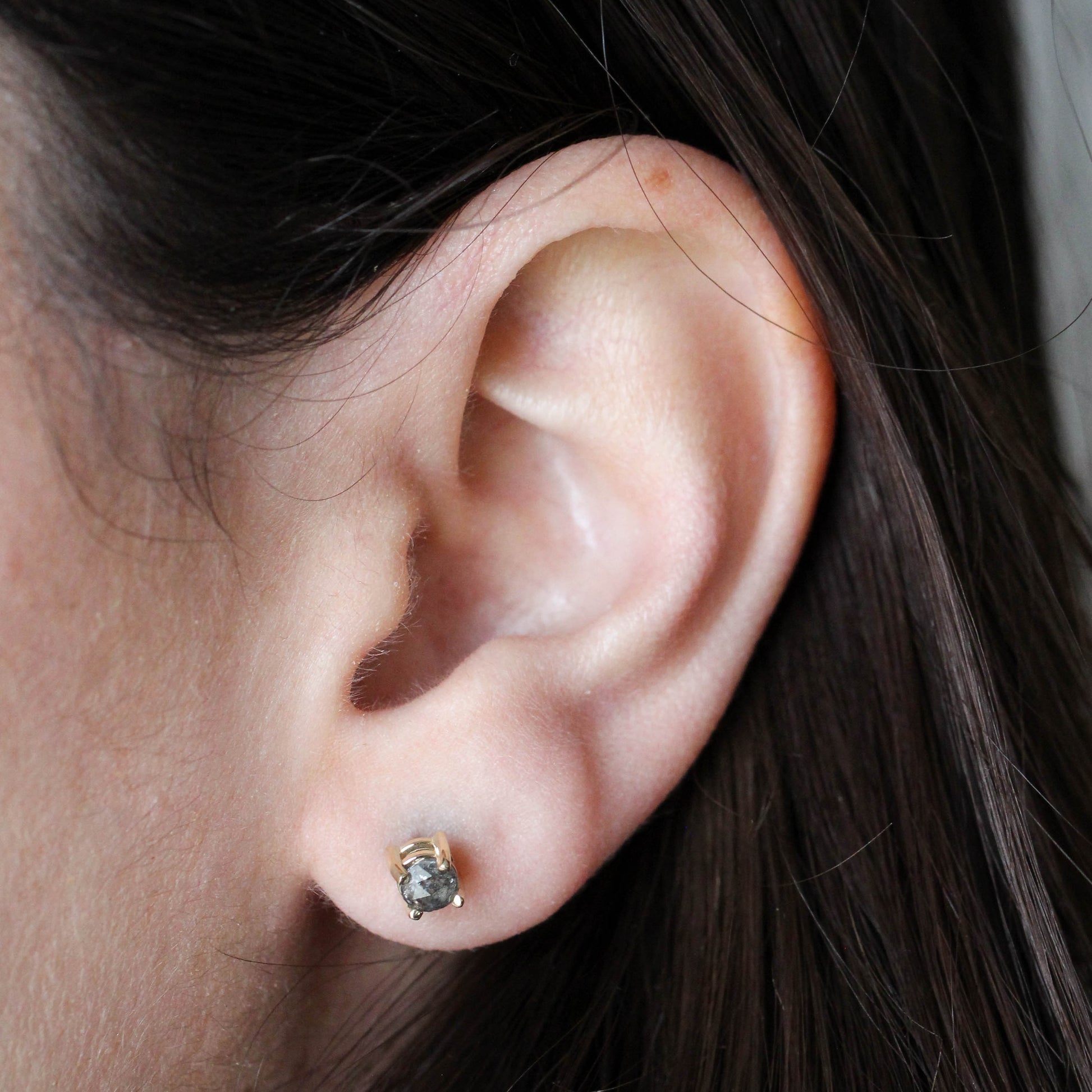 Rose Cut 4.1-4.5mm Gray Celestial Diamond Stud Earrings - Yellow Gold - Ready to Ship