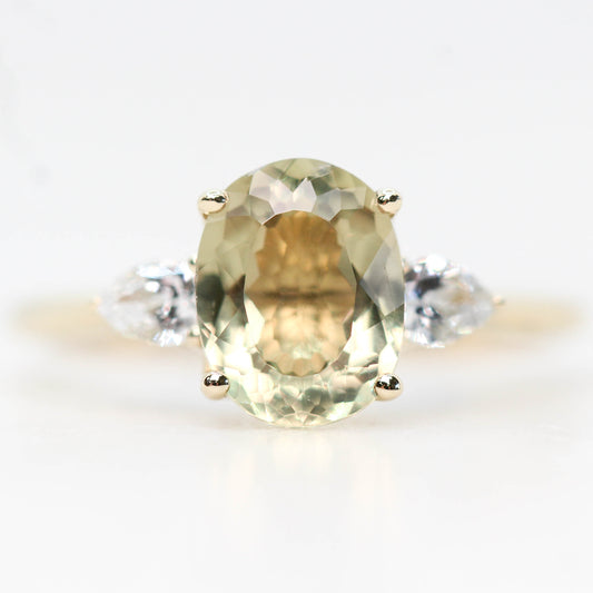 Oleander Ring with a 2.23 Carat Yellow-Green Oval Sapphire and Accent Sapphires in 14k Yellow Gold - Ready to Size and Ship - Midwinter Co. Alternative Bridal Rings and Modern Fine Jewelry