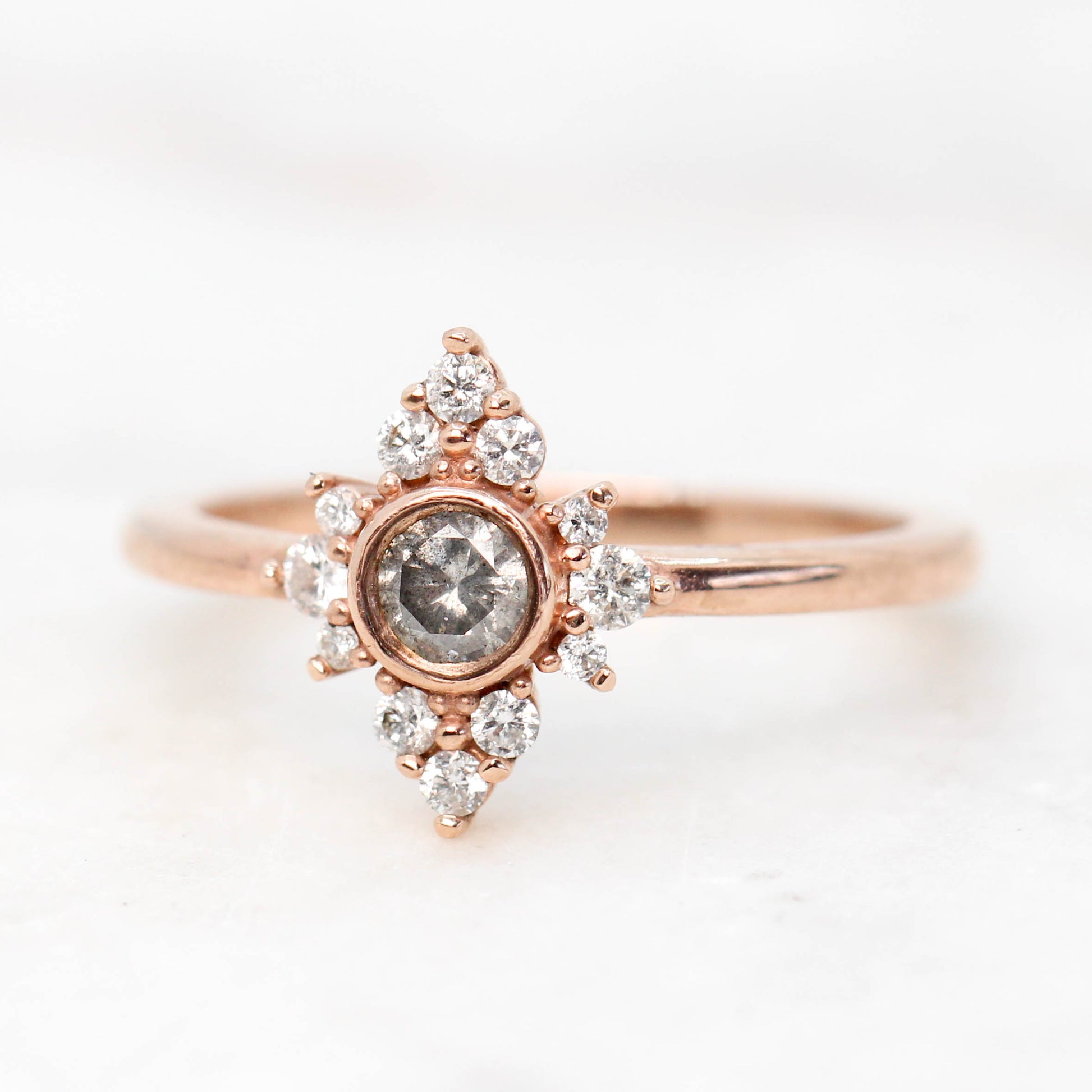 Estrella Ring with Gray Celestial Diamond and Clear Diamond Accents - Ready to size and ship - Midwinter Co. Alternative Bridal Rings and Modern Fine Jewelry