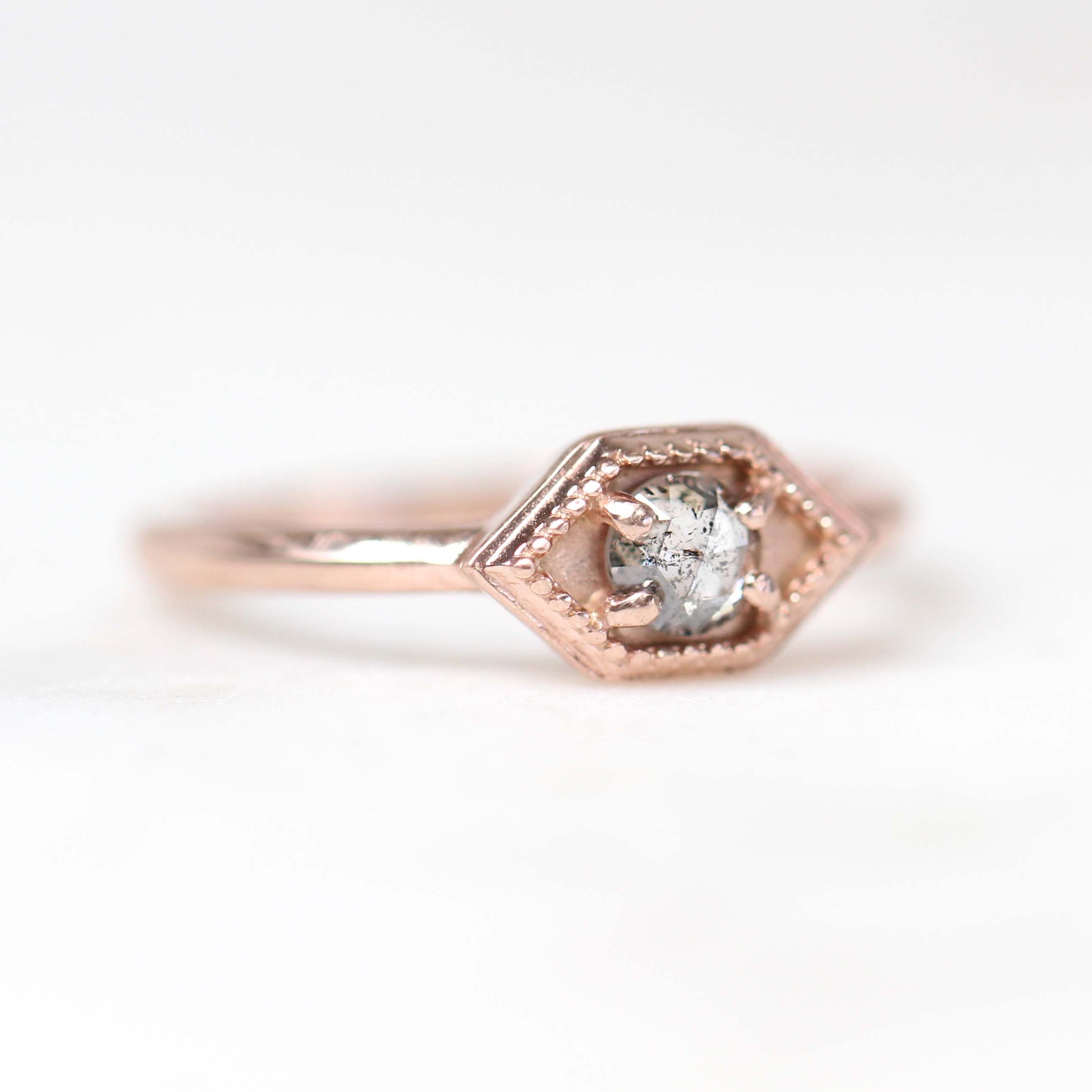 Melissa Ring with a 0.26 Carat Round Dark Celestial Diamond in 10k Rose Gold - Ready to Size and Ship - Midwinter Co. Alternative Bridal Rings and Modern Fine Jewelry