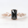 Zealan Ring with a 1.33 Carat Emerald Cut Black Celestial Diamond and White Accent Diamonds in 14k Rose Gold - Ready to Size and Ship - Midwinter Co. Alternative Bridal Rings and Modern Fine Jewelry