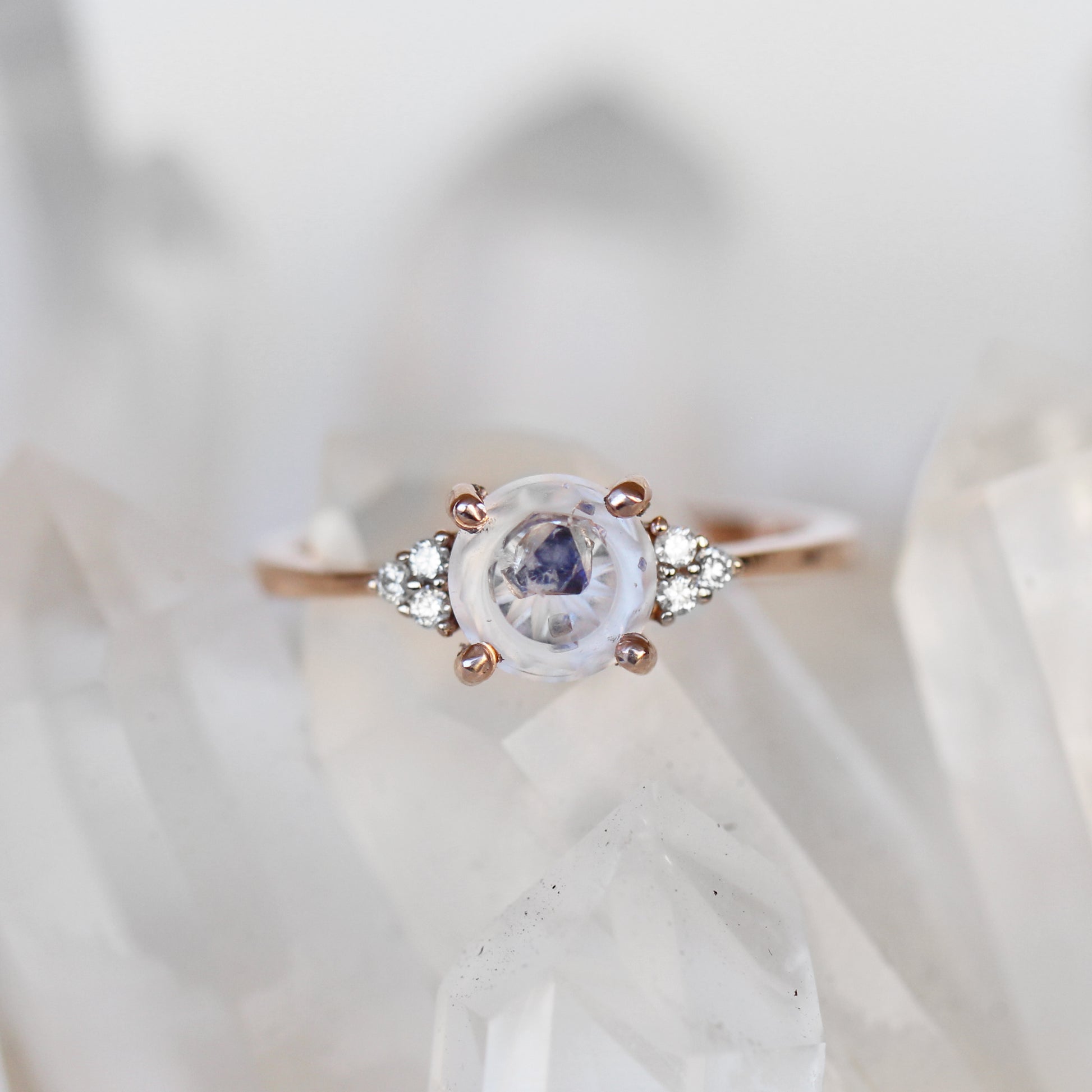 Imogene Ring with a 1.3 ct Fluorite Quartz in 14k Rose Gold - Ready to Size and Ship - Midwinter Co. Alternative Bridal Rings and Modern Fine Jewelry