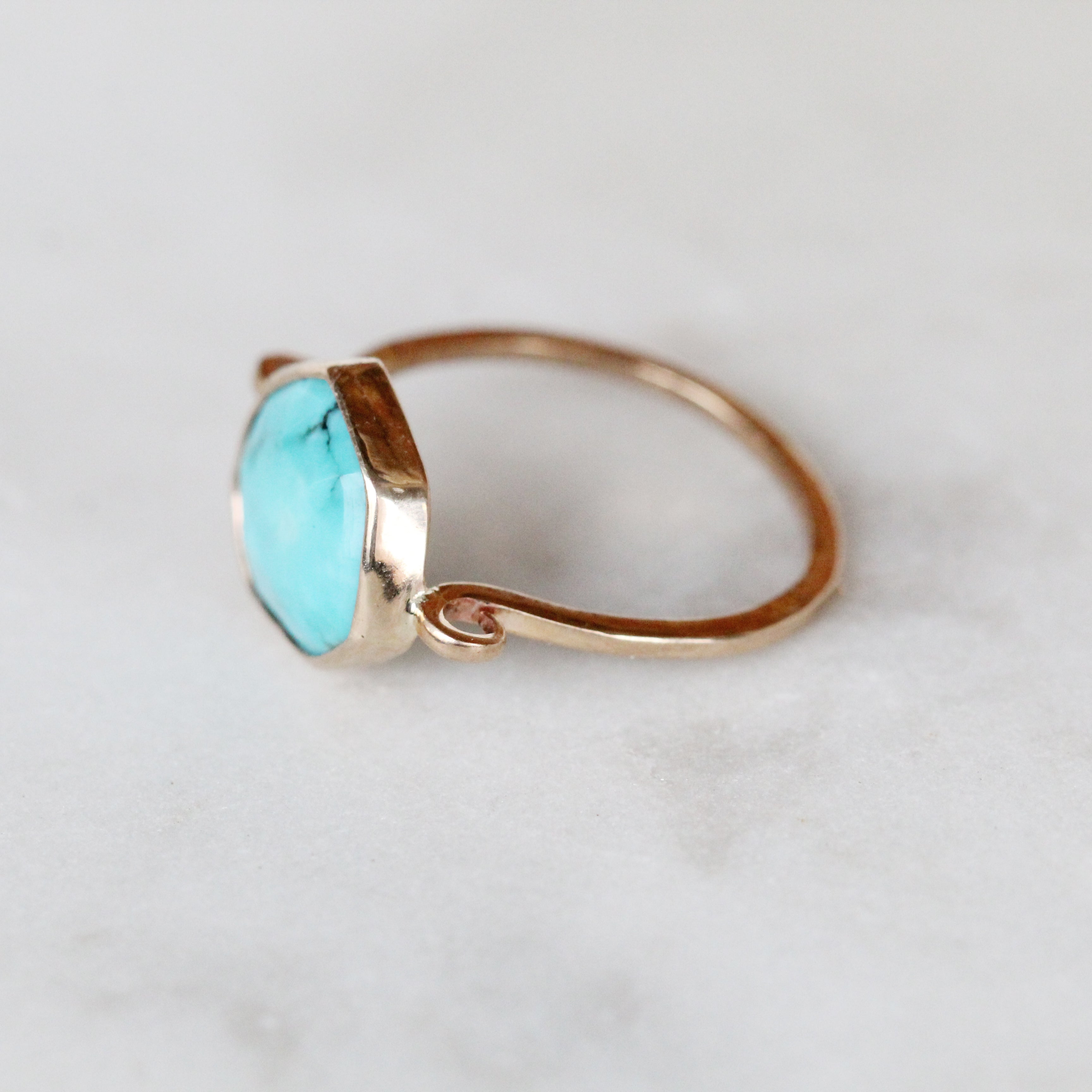 Aegean Sea Ring with a 3.2 Carat Bezel Set Turquoise in 14k Yellow Gold ...