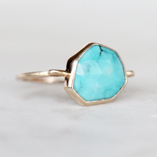 Aegean Sea Ring with a 3.2 Carat Bezel Set Turquoise in 14k Yellow Gold - Ready to Ship - Midwinter Co. Alternative Bridal Rings and Modern Fine Jewelry
