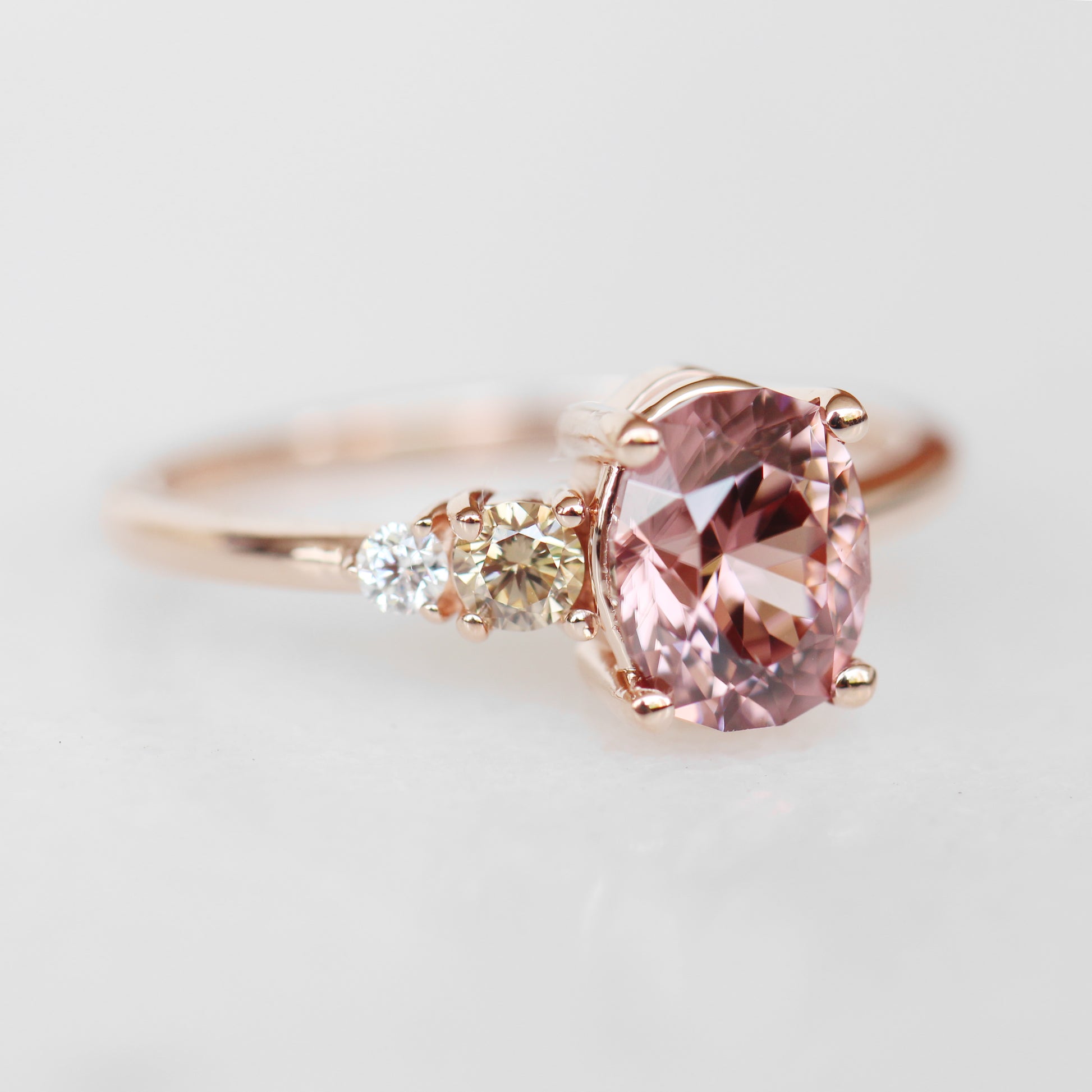 Jesse Ring with 2.04 ct Zircon and Diamonds in 10k rose gold - ready to size and ship - Midwinter Co. Alternative Bridal Rings and Modern Fine Jewelry
