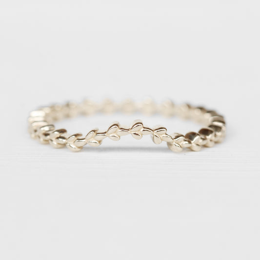 June - Floral leaf Contoured Wedding Stacking Band in Your Choice of 14K Gold - Midwinter Co. Alternative Bridal Rings and Modern Fine Jewelry