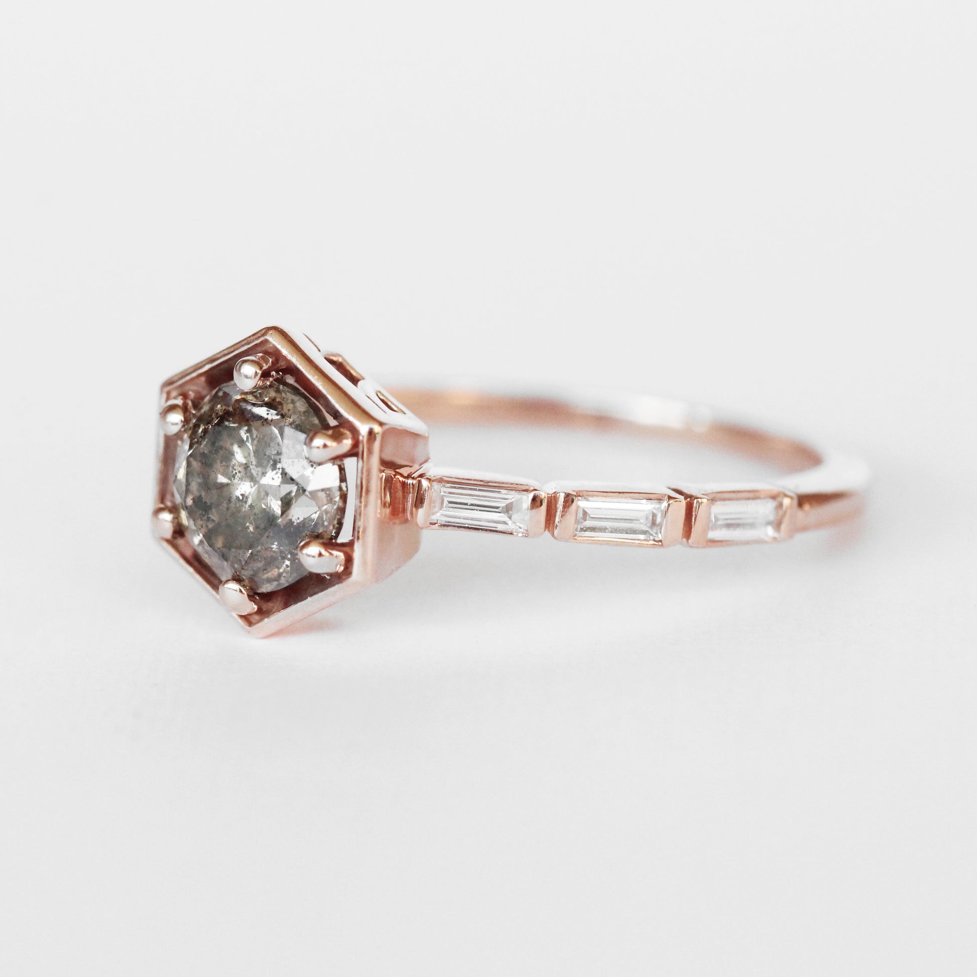 Lennen Ring with a Champagne Celestial and Diamond Accents in 10k Rose Gold - Ready to Size and Ship - Midwinter Co. Alternative Bridal Rings and Modern Fine Jewelry