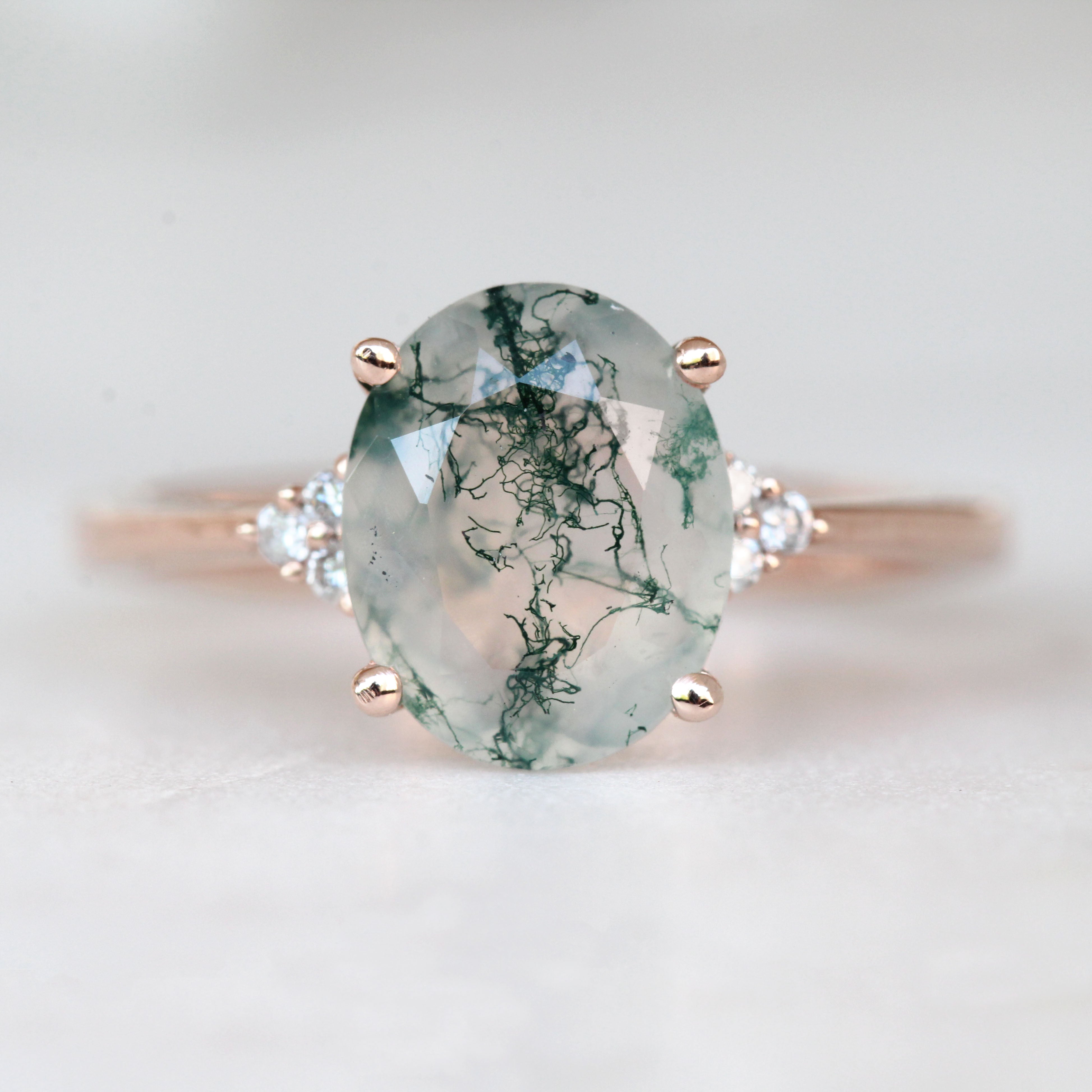 Imogene Ring with an Oval Moss Agate and White Accent Diamonds - Made to Order - Each Stone is Unique - Midwinter Co. Alternative Bridal Rings and Modern Fine Jewelry