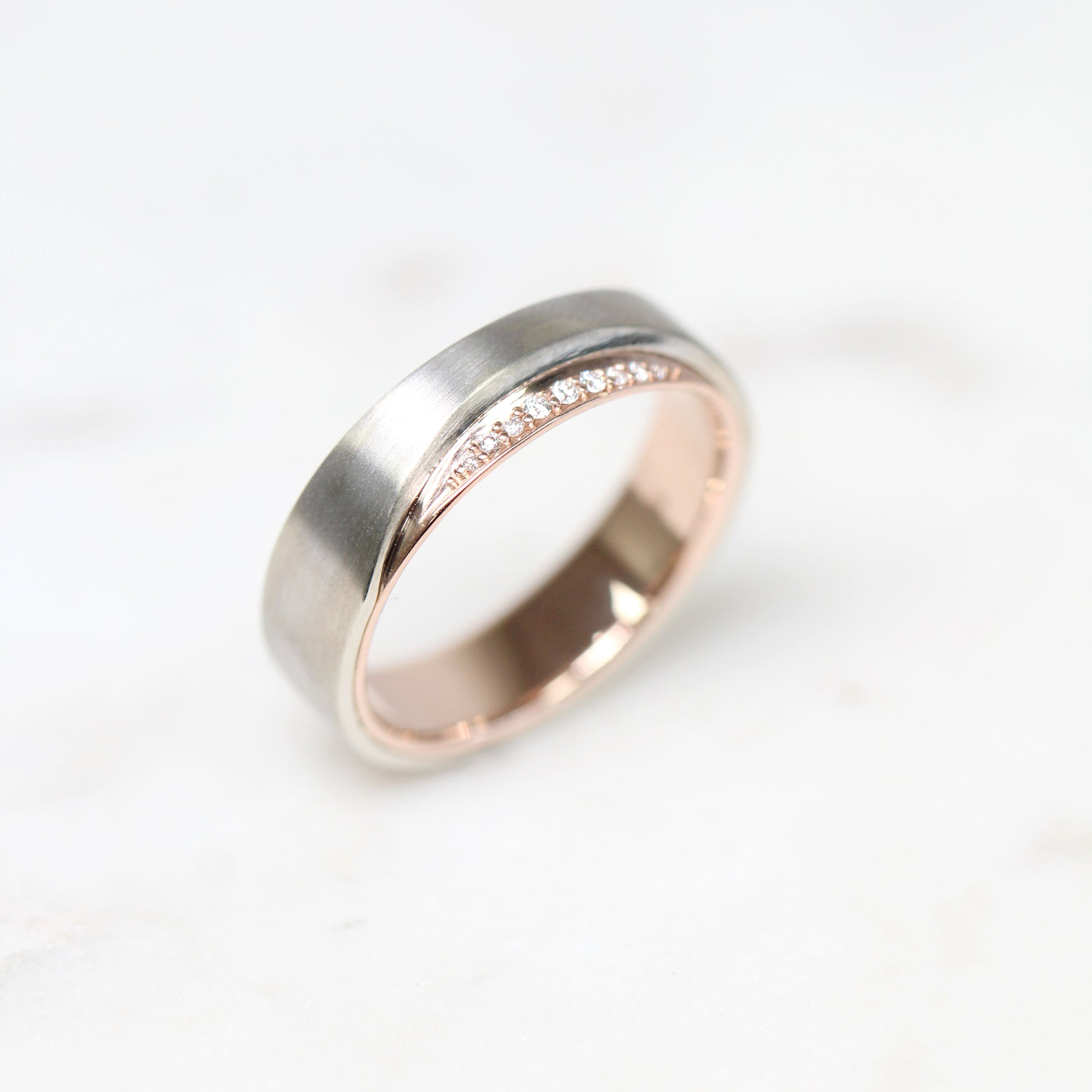Caelen NAME Two Toned Band with 9 Graduated Diamonds - Made to Order - Midwinter Co. Alternative Bridal Rings and Modern Fine Jewelry