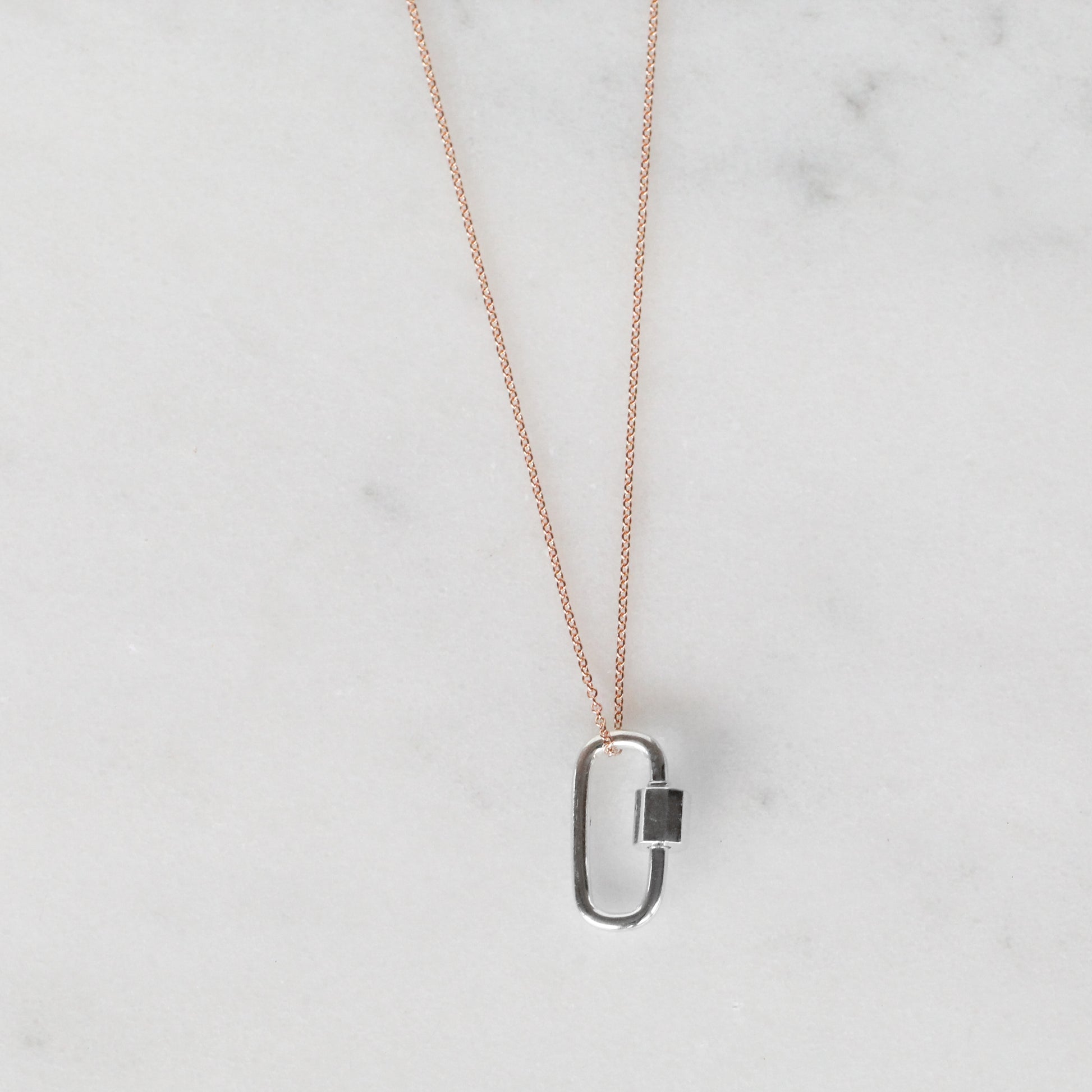Minimal Cabrera Lock in Sterling Silver - Necklace with 14k Rose