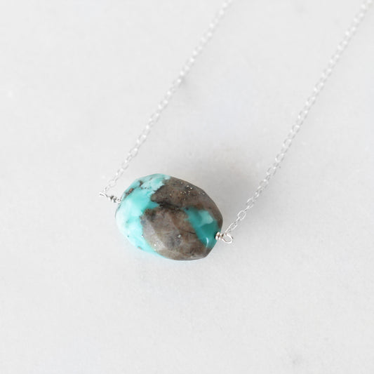 Sleeping Beauty Turquoise Pendant with a 14k Yellow Gold Fill or Sterling Silver Chain Necklace - Midwinter Co. Alternative Bridal Rings and Modern Fine Jewelry
