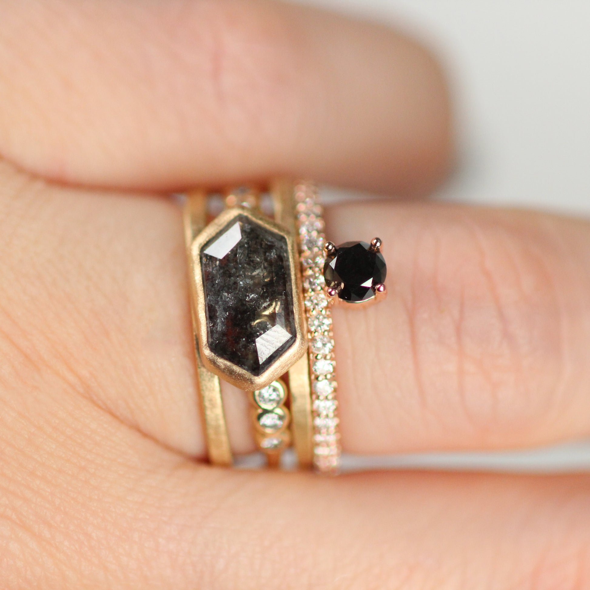 Gray or Black and White Nellie Minimal Ring - Asymmetrical Diamond Band Ring in Gold - Midwinter Co. Alternative Bridal Rings and Modern Fine Jewelry