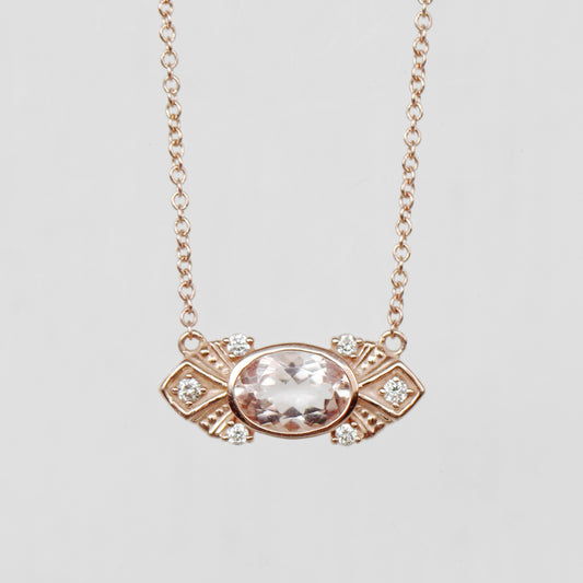 Parker Necklace with Morganite and Diamonds - 14k Gold - Made to Order - Midwinter Co. Alternative Bridal Rings and Modern Fine Jewelry