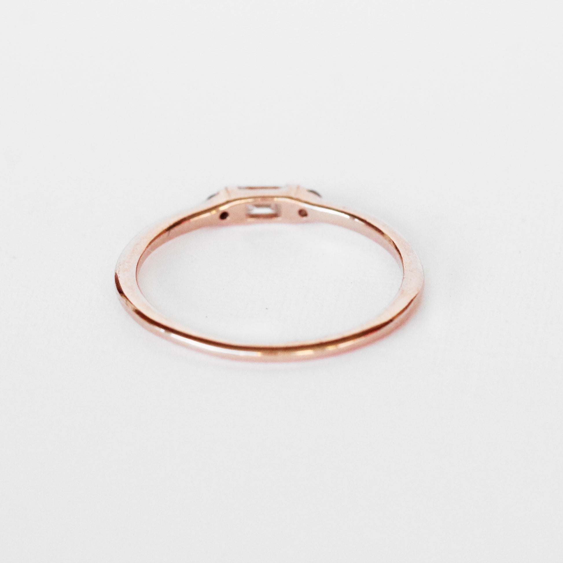 Phoebe Minimal Baguette + Round Diamond Ring - Stackable Band in Your Choice of 14k Gold - Midwinter Co. Alternative Bridal Rings and Modern Fine Jewelry