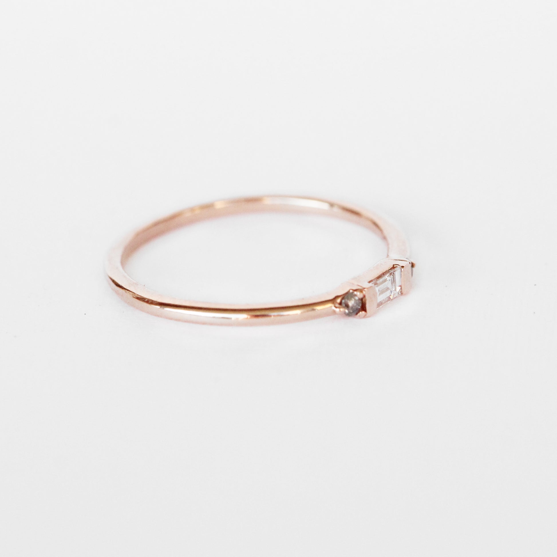 Phoebe Minimal Baguette + Round Diamond Ring - Stackable Band in Your Choice of 14k Gold - Midwinter Co. Alternative Bridal Rings and Modern Fine Jewelry