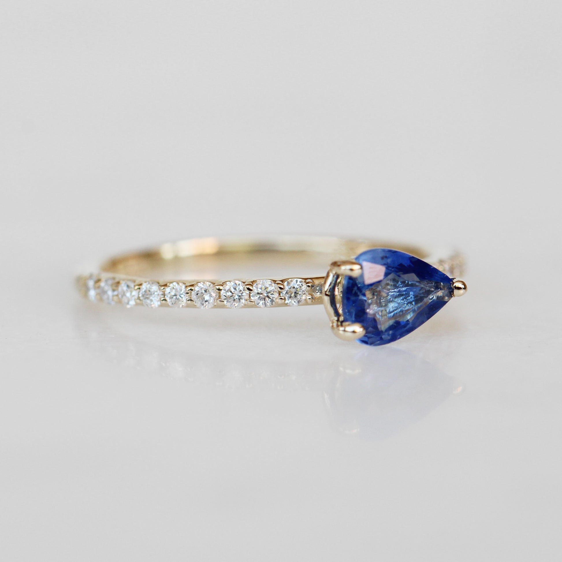 Raine Ring with a Pear Sapphire in 10k Yellow Gold - Ready to Size and Ship - Midwinter Co. Alternative Bridal Rings and Modern Fine Jewelry