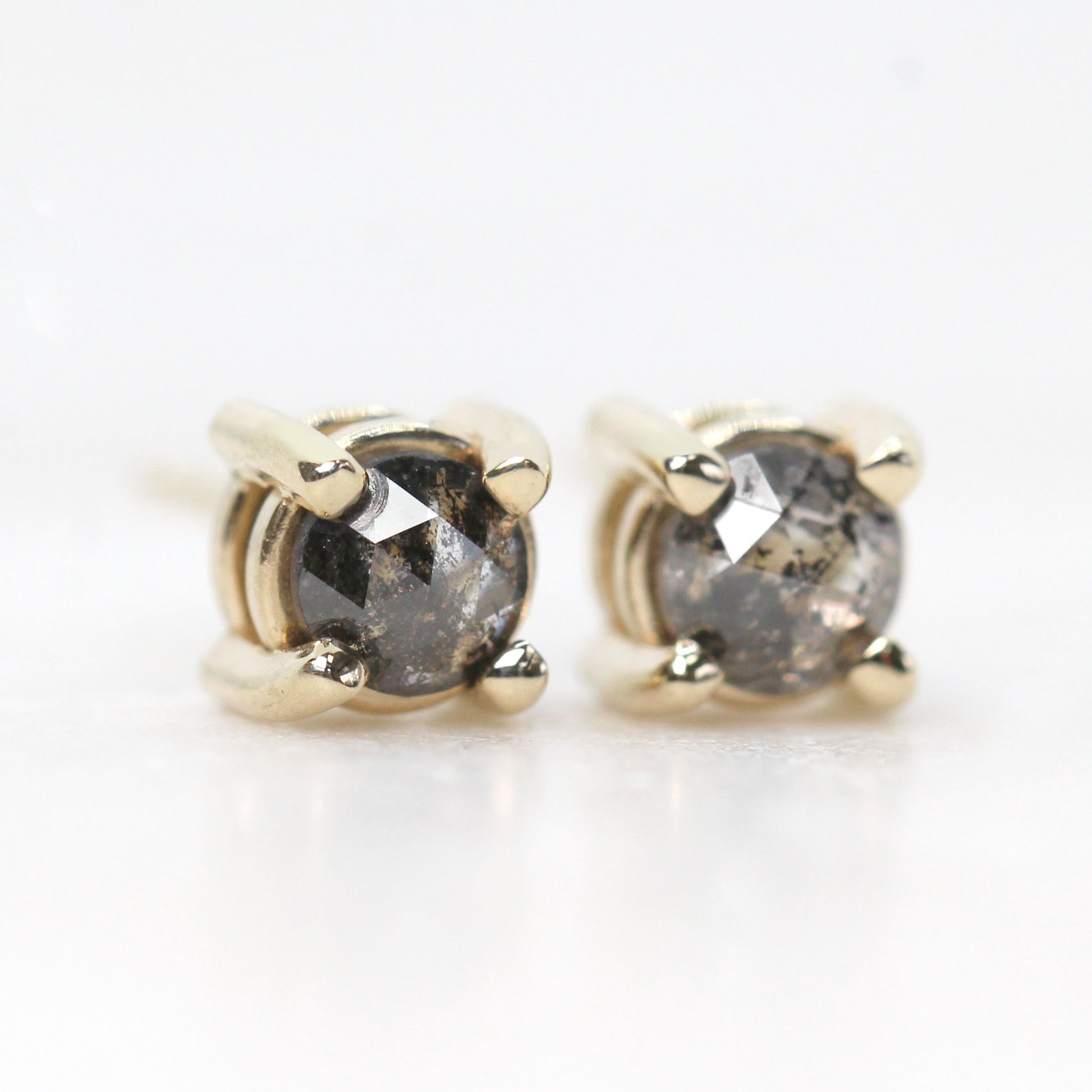 Rose Cut 3.8mm Dark Charcoal Gray Salt and Pepper Diamond Earring Studs in  14k Yellow Gold - Ready to Ship
