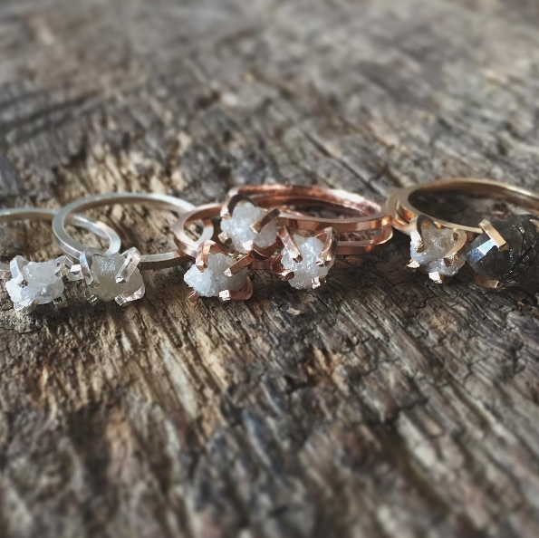 Rough Diamond Solitaire Ring - Gold / Sterling - Ethically Sourced - Midwinter Co. Alternative Bridal Rings and Modern Fine Jewelry