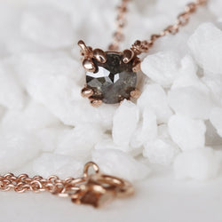 Thatcher Necklace with a Round Rose Cut Celestial Diamond in 14k Rose Gold - Ready to Ship - Midwinter Co. Alternative Bridal Rings and Modern Fine Jewelry