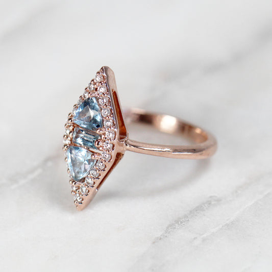 Valentina Ring with Aquamarine and Diamonds - Your Choice of 14k Gold - Midwinter Co. Alternative Bridal Rings and Modern Fine Jewelry