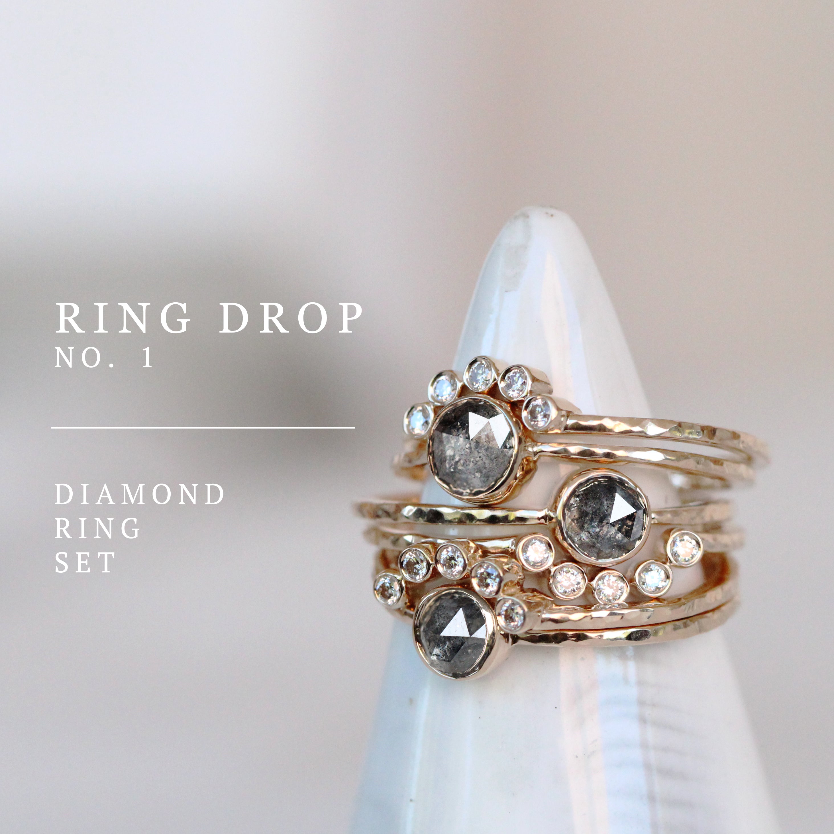 Set of 2 - Limited Edition - Ring Drop No.1 - Bezel set rose cut solit ...